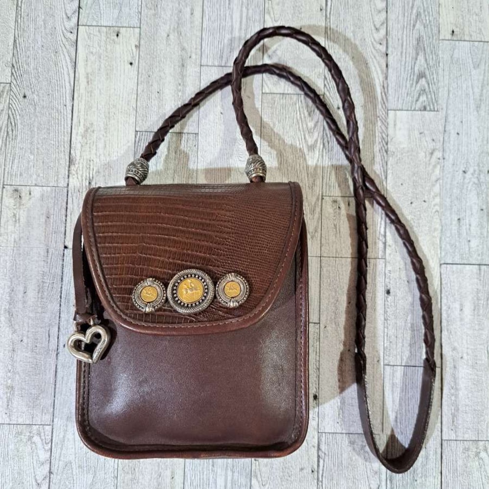 Vintage Brighton Western Lizard Messenger Purse Brown Leather Crossbody Bag